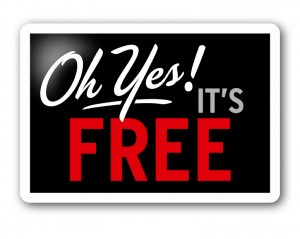 Sales sign reading "Oh yes! It's FREE"